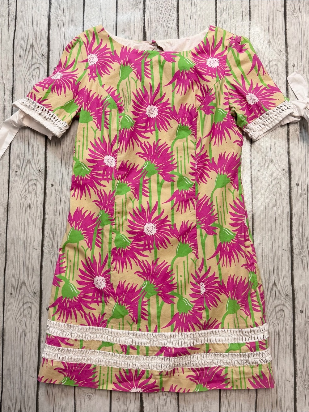Lilly Pulitzer Women's 8 Fiesta Dress Coastal Kiss Floral Tie Sleeve Shift
